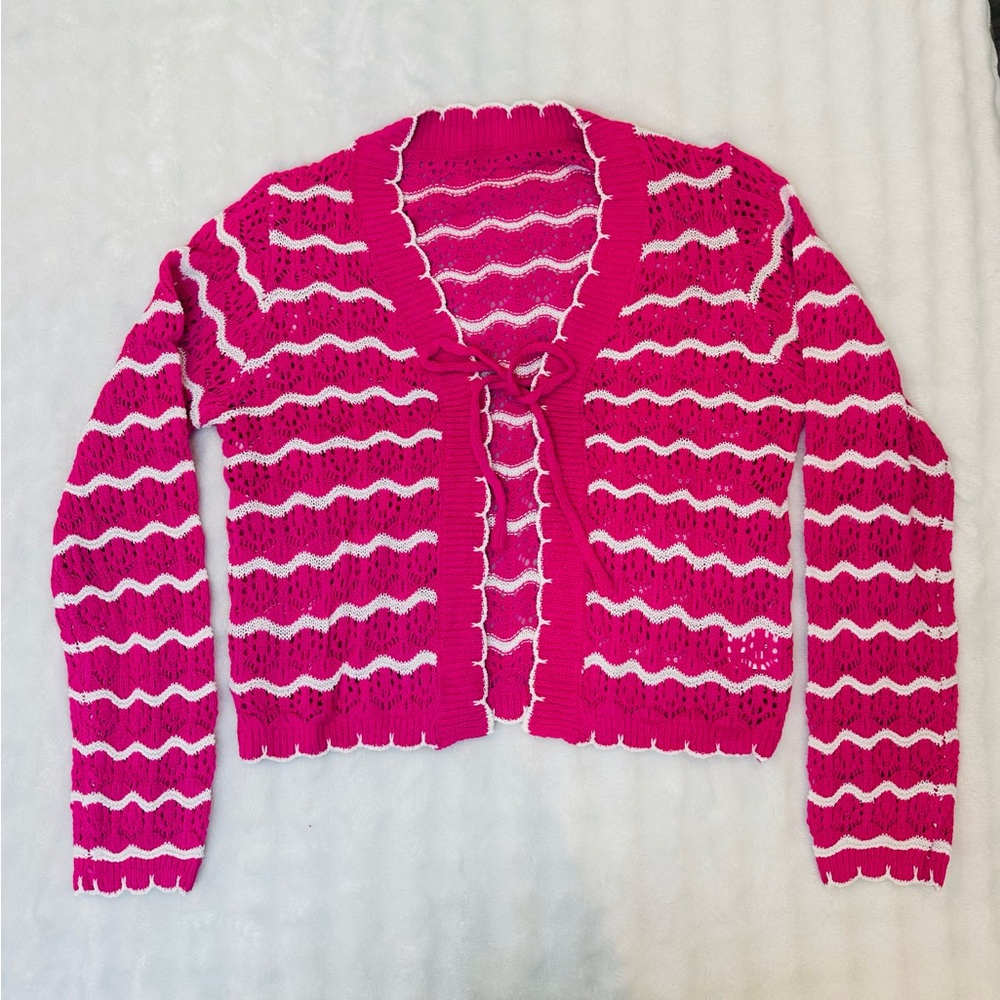 Pink and White Women's Sweater